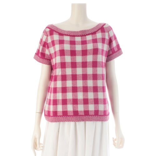 シャネル カシミヤ ココマーク チェック柄 半袖 ニット トップス P40297 ピンク 42