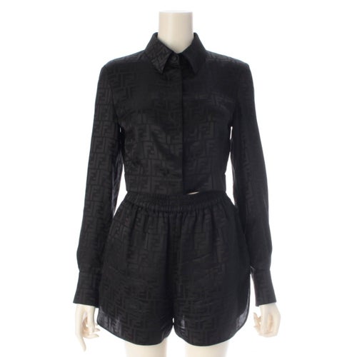 フェンディ シルク FFズッカ クロップド シャツ＆ショート パンツセットアップ ブラック 36