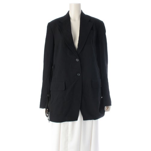 ドリスヴァンノッテン 90s ウール レーヨン タッセル ベルテッド テーラードジャケット ブラック 36