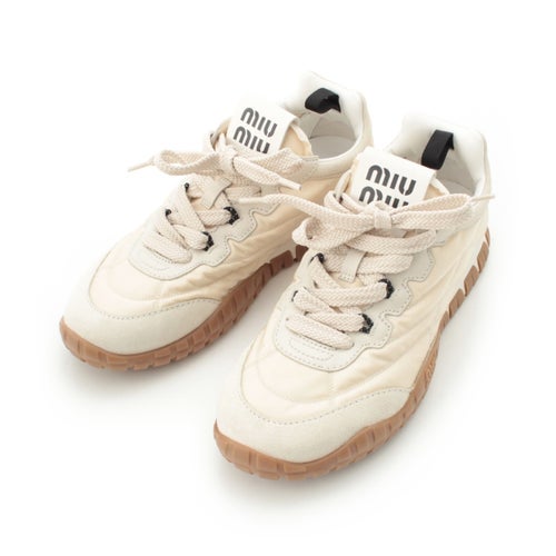 ミュウミュウ テクニカルファブリック スエード Tyre ロゴ スニーカー 5E417E アイボリー 37