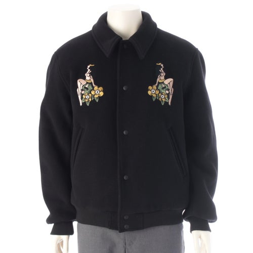 KITH エンブロイダリー ウール MANTECOi ハワイ限定 ビーチ 刺繍 スタジアムジャンパー ジャケット ブルゾン ブラック L