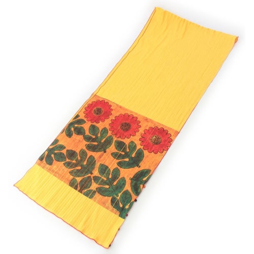 プリーツプリーズ イッセイミヤケ プリーツ フラワー陰陽 プリント 花柄 ストール イエロー