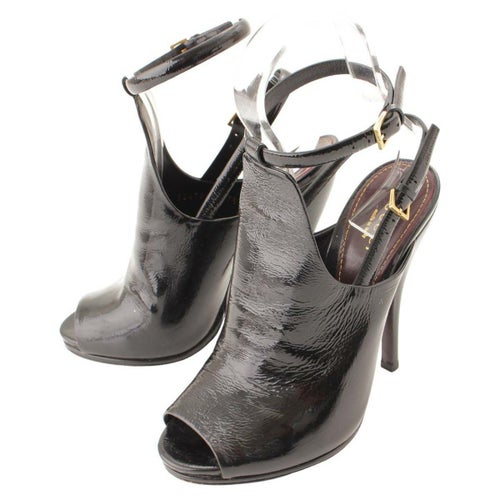 グッチ(Gucci) パテントレザー アンクルストラップ サンダル ブラック 37 1/2