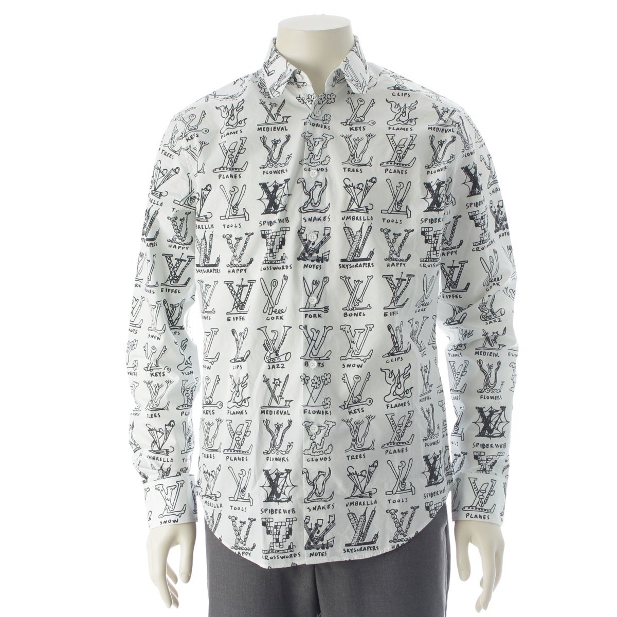 ルイヴィトン 21SS ロゴシャツ 白 S 人気 正規品 ルイヴィトン 21SS コットン LV ロゴ プレイズ グラフィック 長袖
