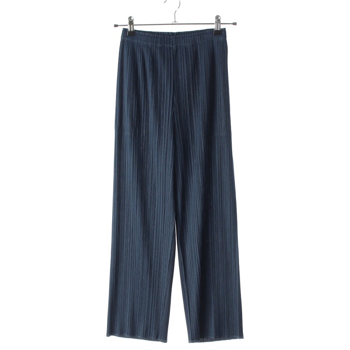 イ*ン様 PLEATS PLEA ストライプ ワイドパンツ ダークブルー プリーツプリーズ青 プリーツ ワイドパンツ PLEATS PLEASE ISSEY