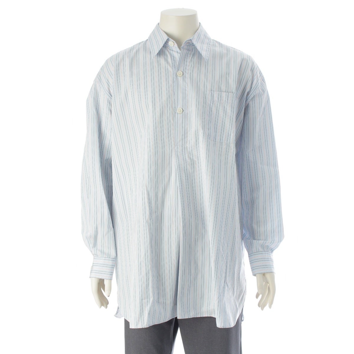 アワーレガシー popover shirts  プルオーバー ストライプ 長袖シャツ ブラウス ホワイト ライトブルー系 46【中古】 アワーレガシー popover shirts プルオーバー ストライプ 長袖シャツ