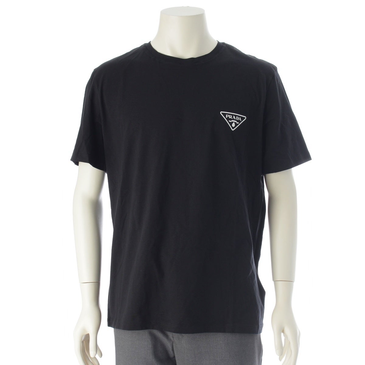 【美品／大きいサイズ】PRADA プラダ Tシャツ 三角ワッペン ブラック 黒 プラダ 25年 ナイロン切替 三角ロゴ 半袖Tシャツ UJN880 ブラック XXL