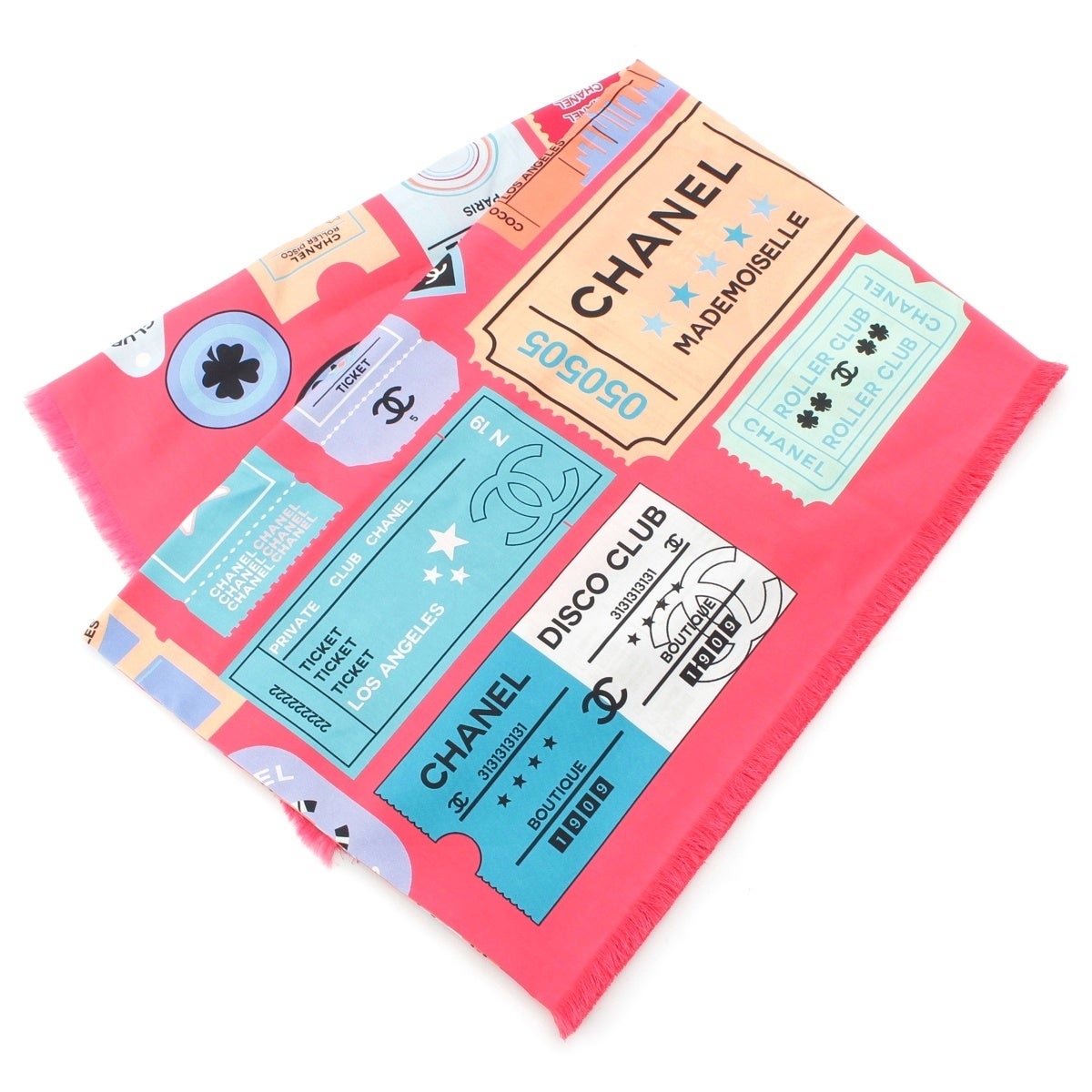 シャネル コットン ×シルク TICKET ココマーク ロゴ 総柄 ストール