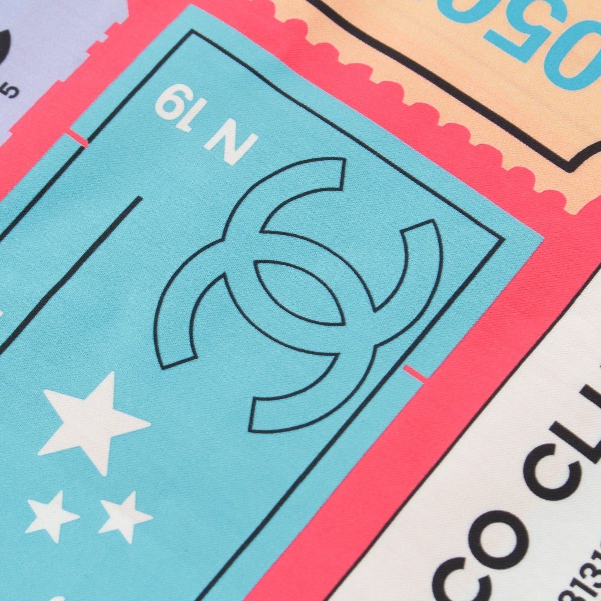 シャネル コットン ×シルク TICKET ココマーク ロゴ 総柄 ストール