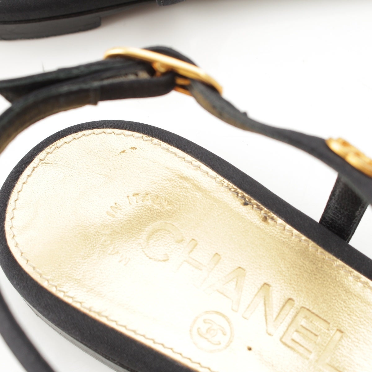 シャネル パール ココマーク リボン サンダル ブラック ゴールド 36 1
