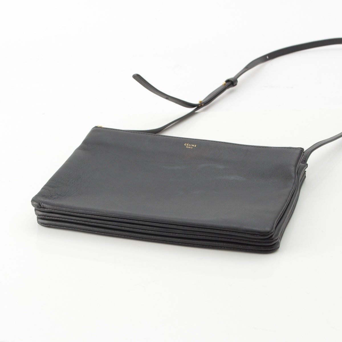 セリーヌ トリオ ラージ レザー ショルダーバッグ ブラック | 中古通販