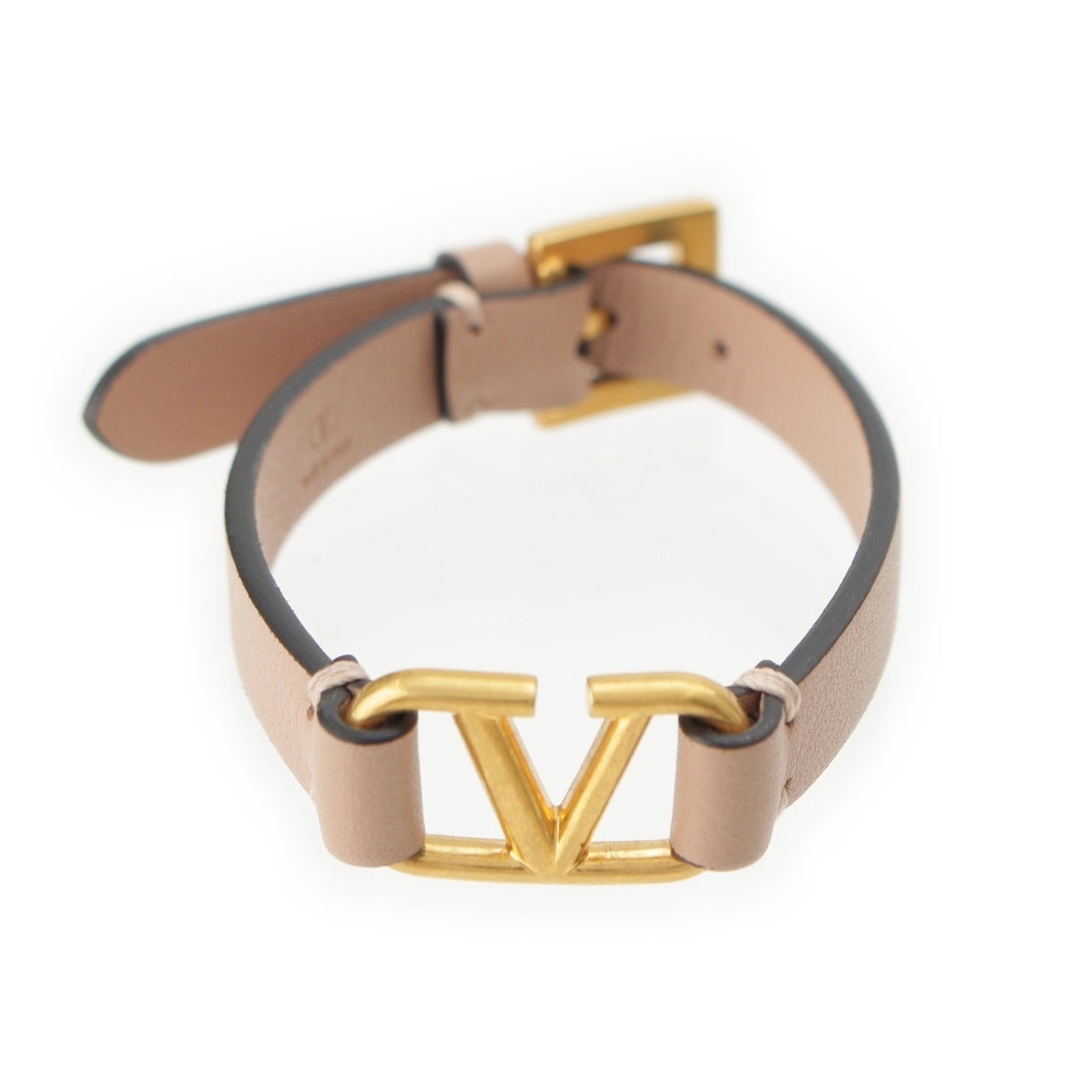 VALENTINO GARAVANI　レザー　ブレスレット　Vロゴ　ピンク ヴァレンティノ Vロゴ レザー ブレスレット ピンクベージュ ゴールド