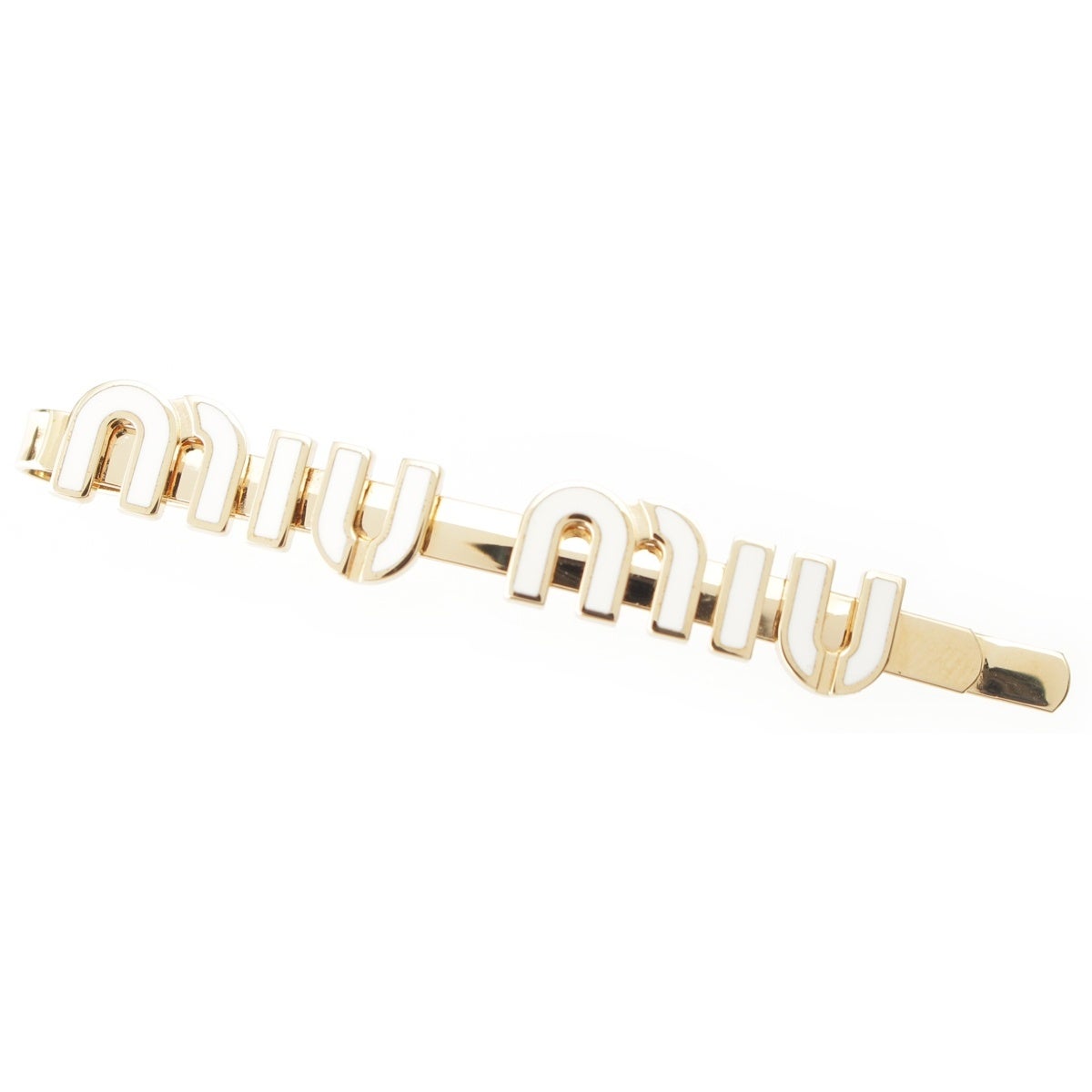 miumiu ヘアアクセサリー　ヘアゴム　ホワイト　ゴールド　ロゴ　髪飾り　新品 ミュウミュウ ヘアアクセサリー ミュウミュウ ロゴ ヘアピン ヘア