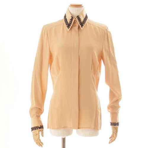 シャネル 04A ココマーク アップリケ レース シルクシャツ P24467 ベージュ 36