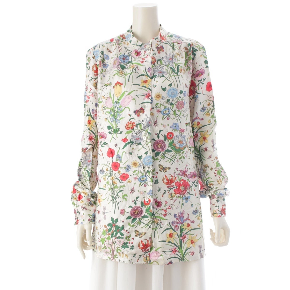 美品✨️グッチ シルク100% フローラ 花柄 ブラウス 36 M マルチカラー グッチ シルク ヴィンテージ フローラ 花柄 総柄 ブラウス シャツ