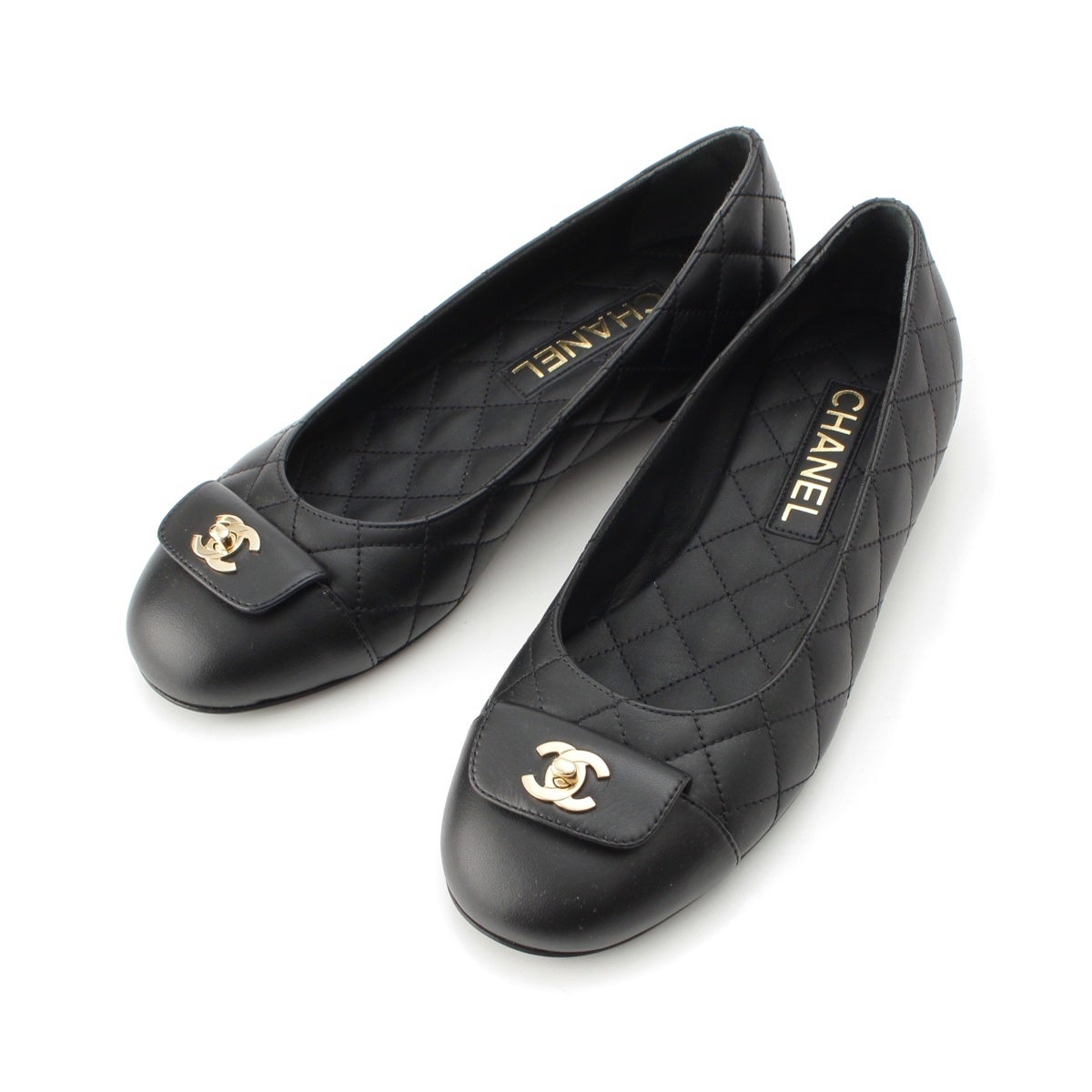 CHANEL シャネル ココマーク マトラッセ レザー フラットパンプス シャネル 24B マトラッセ レザー フラット パンプス G45879 ブラック