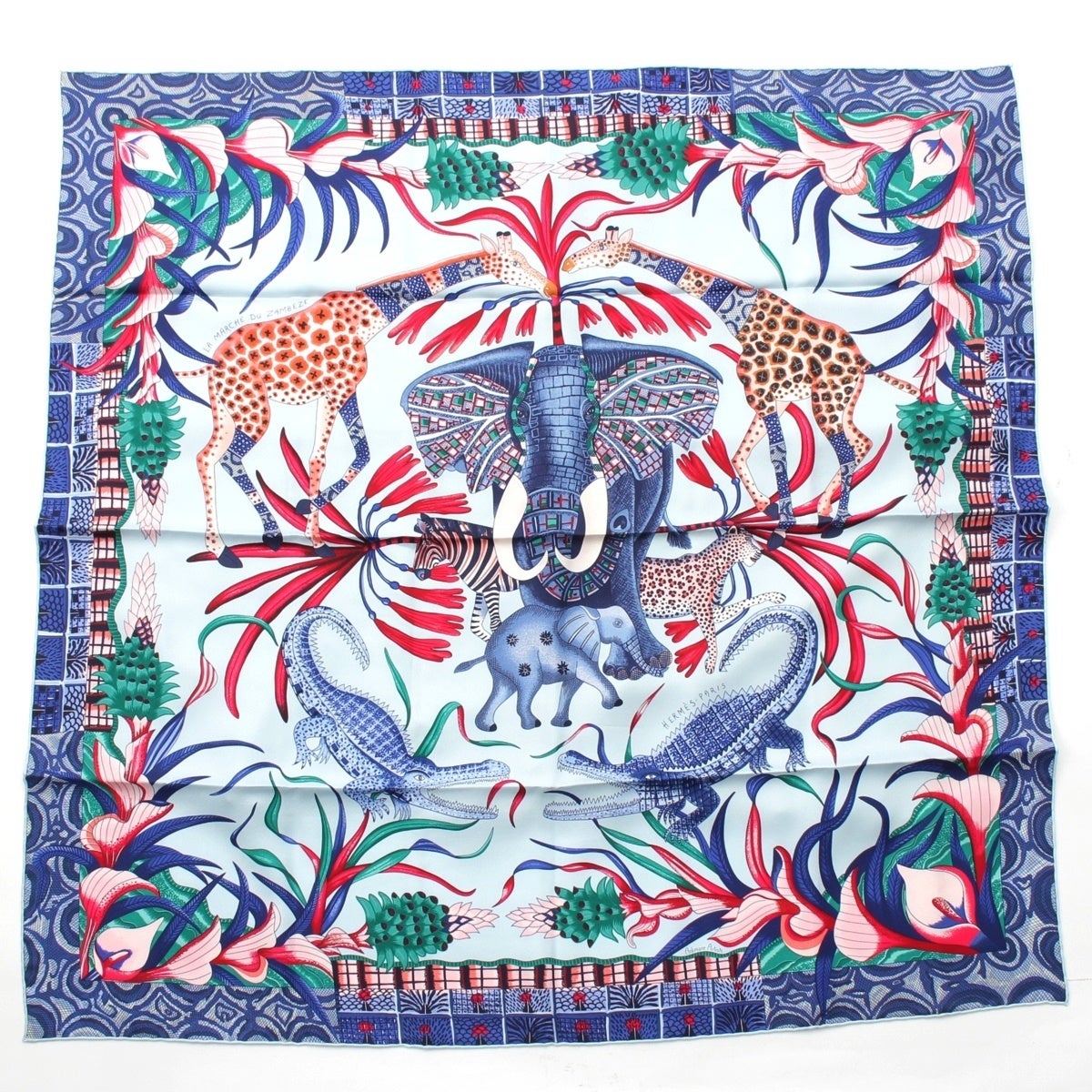 HERMES エルメス カレ 90 ザンベジ川の行進　シルクスカーフ エルメス カレ90 la marche du zambeze ザンベジ川の行進 シルク