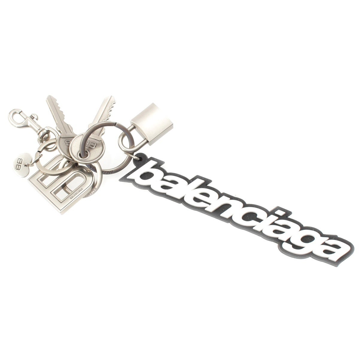 BALENCIAGA シルバー チャーム バレンシアガ KITチャーム メタル ラバー ロゴ キー リング ホルダー