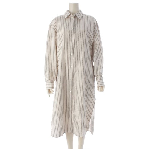 ザロウ CHIHIRO DRESS コットン ストライプ シェルボタン シャツ ワンピース 8902W3843 オフホワイト ネイビー オリーブ 2
