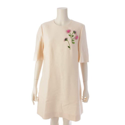 ヴァレンティノ 半袖 フラワービーズ バックジップ ワンピース TB3VAQS01CF クリーム 40