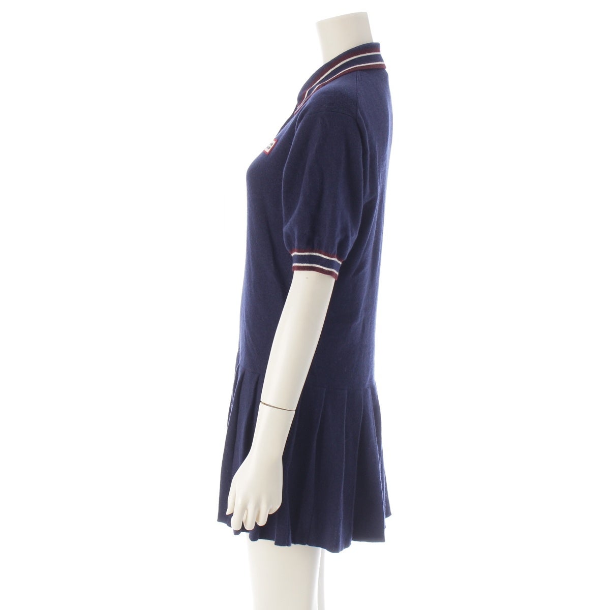 【ミユー】①25,000円（再掲載） ミュウミュウ ウール カシミヤ混 ロゴ プリーツ ニット 半袖