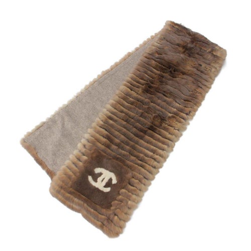 シャネル ココマーク オリラグファー ラビット 裏地カシミヤ マフラー ベージュ