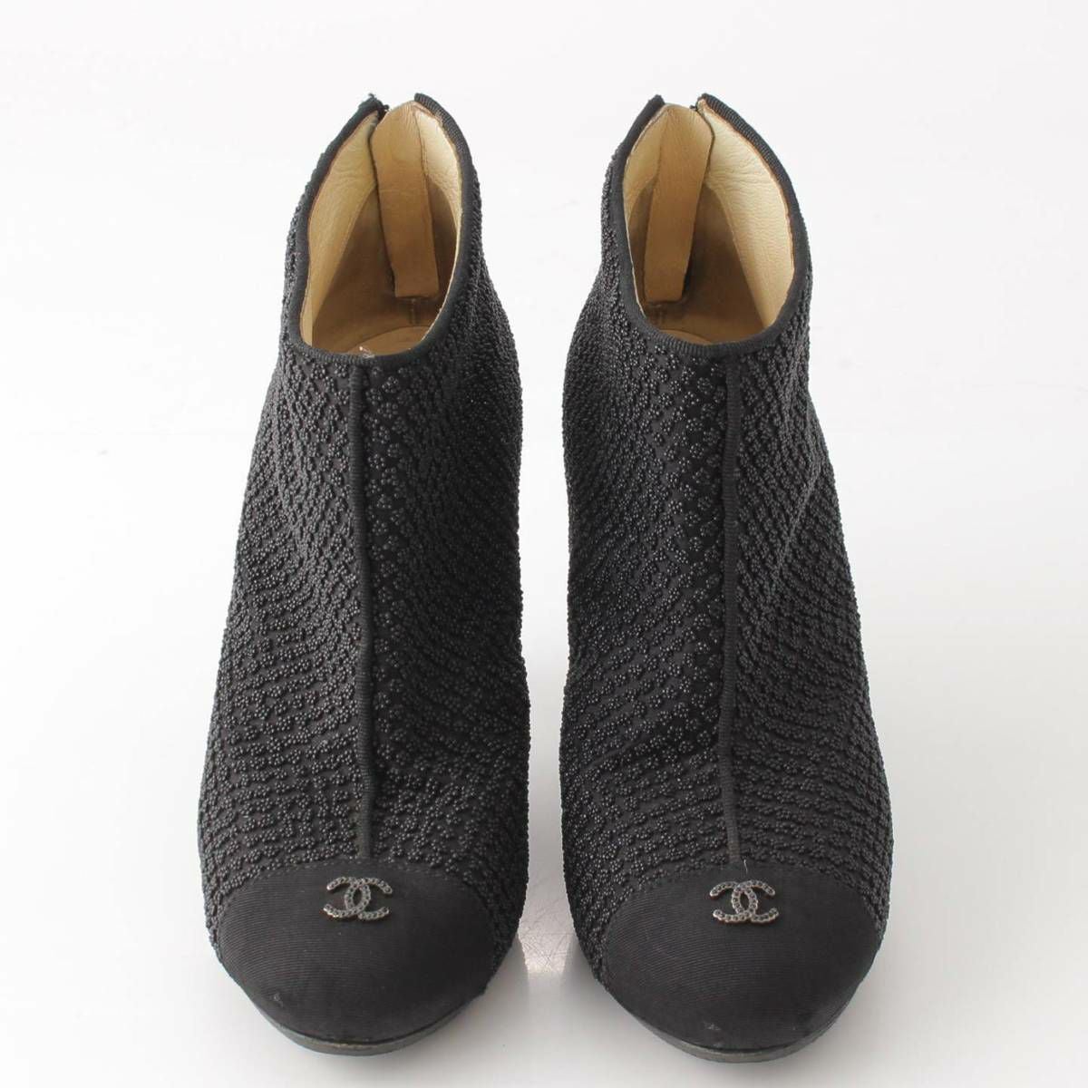 シャネル】Chanel ココマーク ビーズ ファブリック レザー ショート