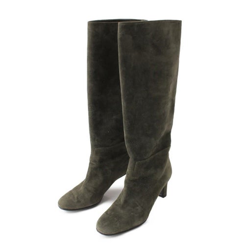 エルメス スエード ヒール ロングブーツ カーキ 37