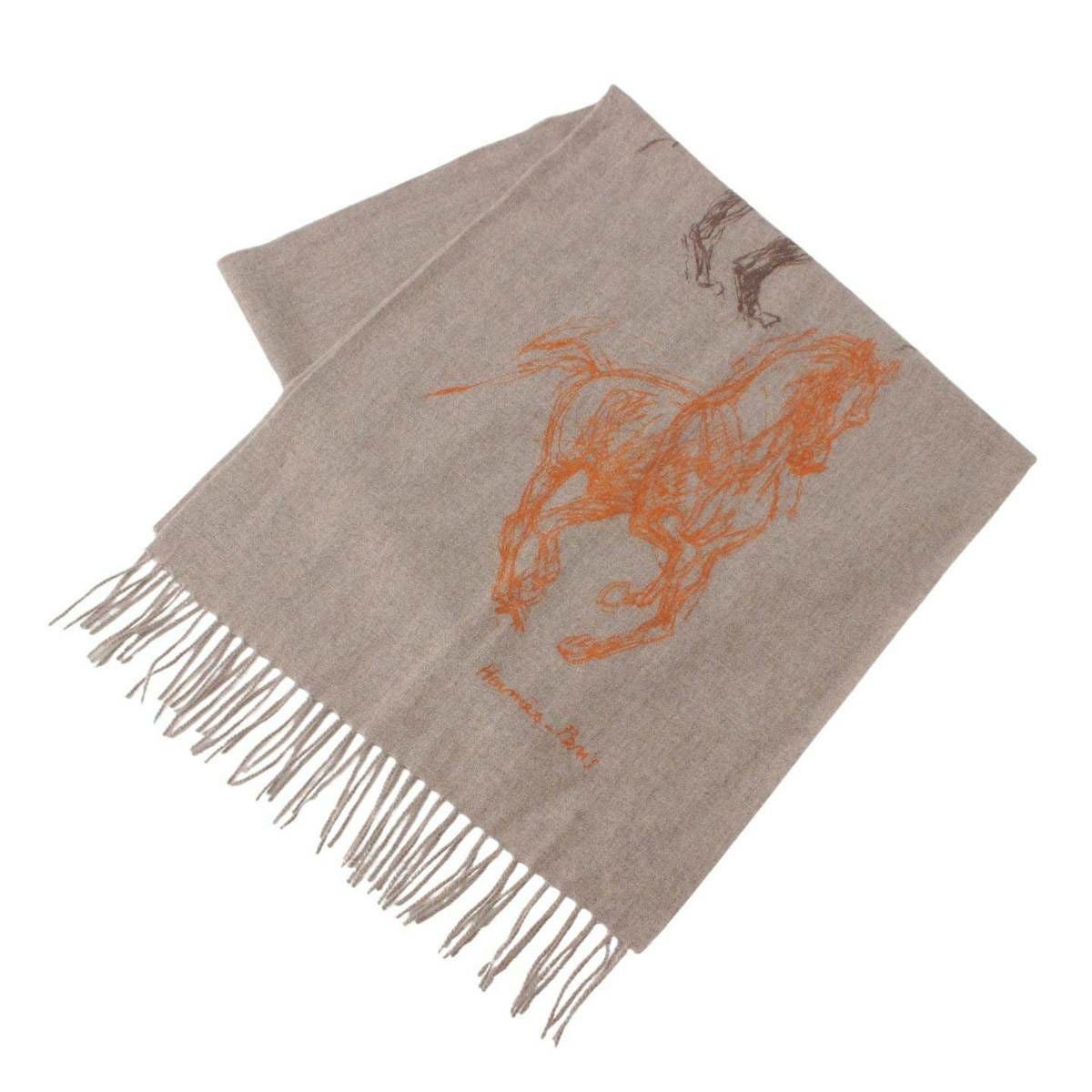 美品 エルメス マフラー ギャロップのピルエット カシミヤ グレー ストール エルメス Hermes メンズ Pirouette au Galop ギャロップのピルエット