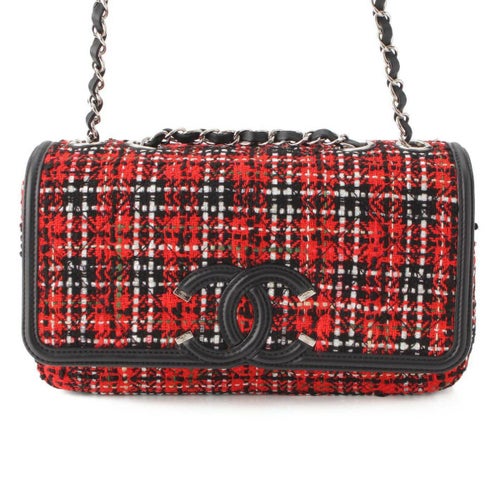 シャネル フィリグリー ビッグココマーク ツイード チェーンショルダーバッグ A93341 レッド