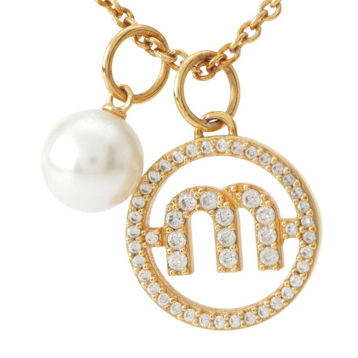 ミュウミュウ Miu Miu ロゴ パール ラインストーン ネックレス 5JC754
