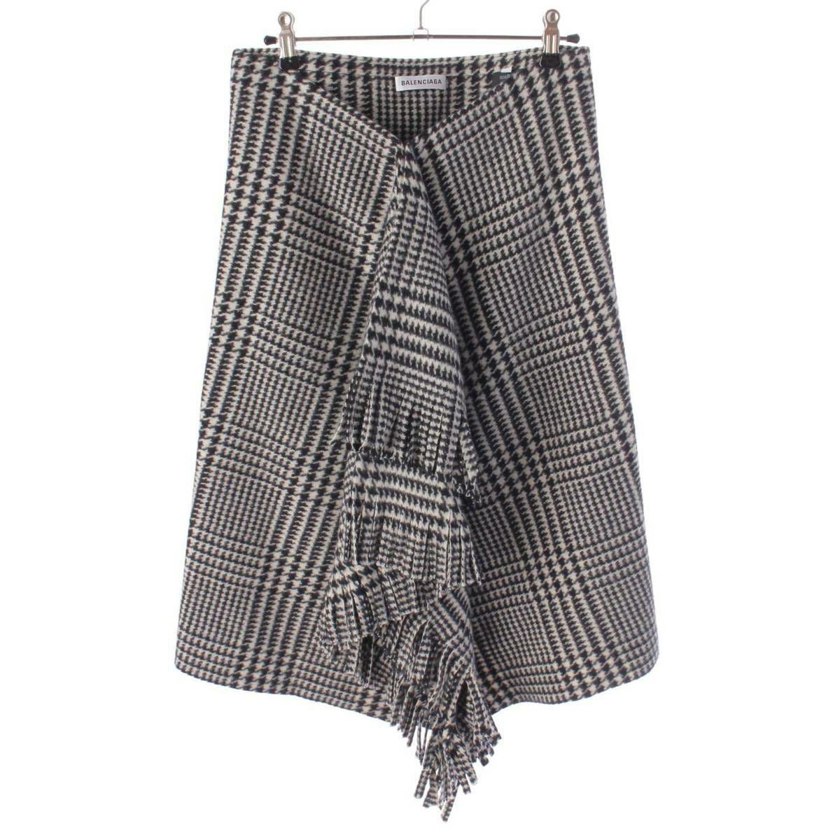 バレンシアガ Balenciaga 千鳥格好 ウール フリンジ ミニスカート