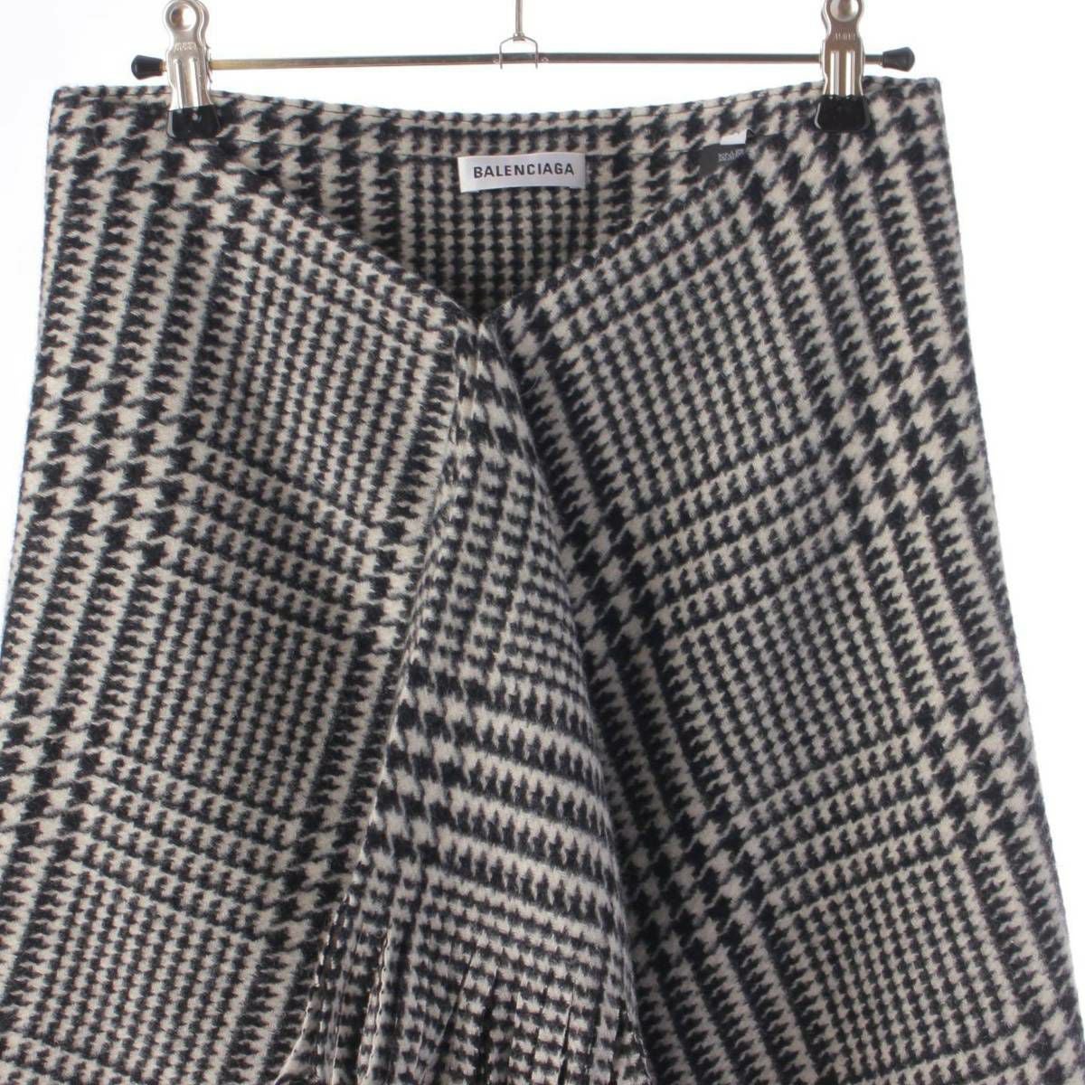 バレンシアガ Balenciaga 千鳥格好 ウール フリンジ ミニスカート