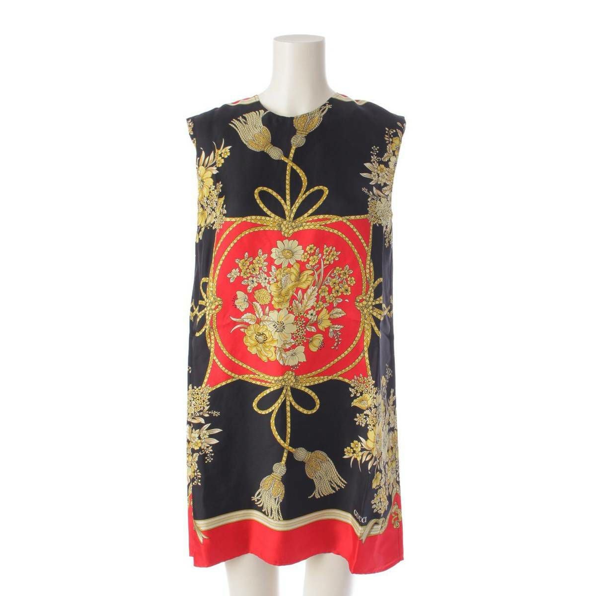 グッチ Gucci フラワー 花柄 総柄 ノースリーブ シルク ワンピース