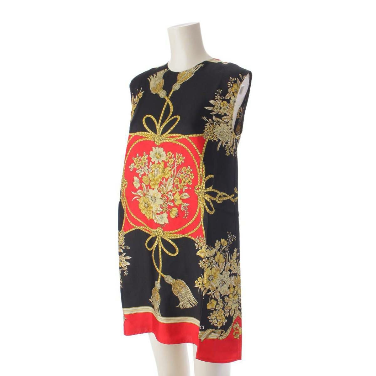グッチ Gucci フラワー 花柄 総柄 ノースリーブ シルク ワンピース