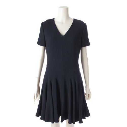 ディオール DIOR ウール Vネック 半袖 バックジップ ドレス ワンピース 6C21618A1110 ネイビー 38