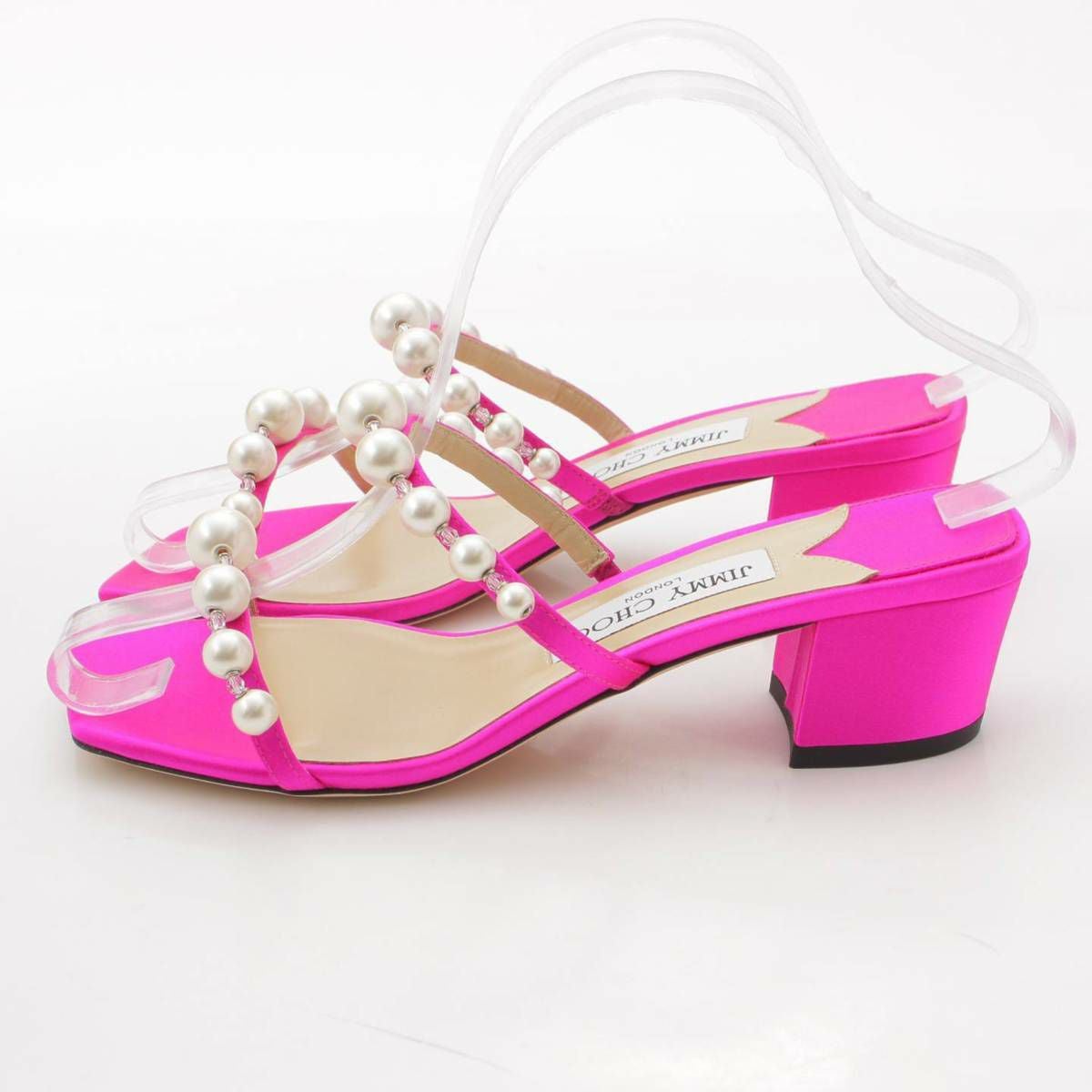 ジミーチュウ　サテンミュール　37 ジミーチュウ Jimmy Choo AMARA 45 パール サテン ミュール サンダル