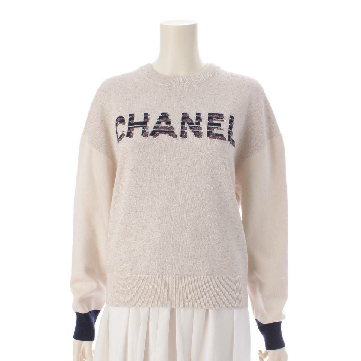 シャネル Chanel ロゴ ラメ 長袖 カシミヤ混 ニット セーター トップス