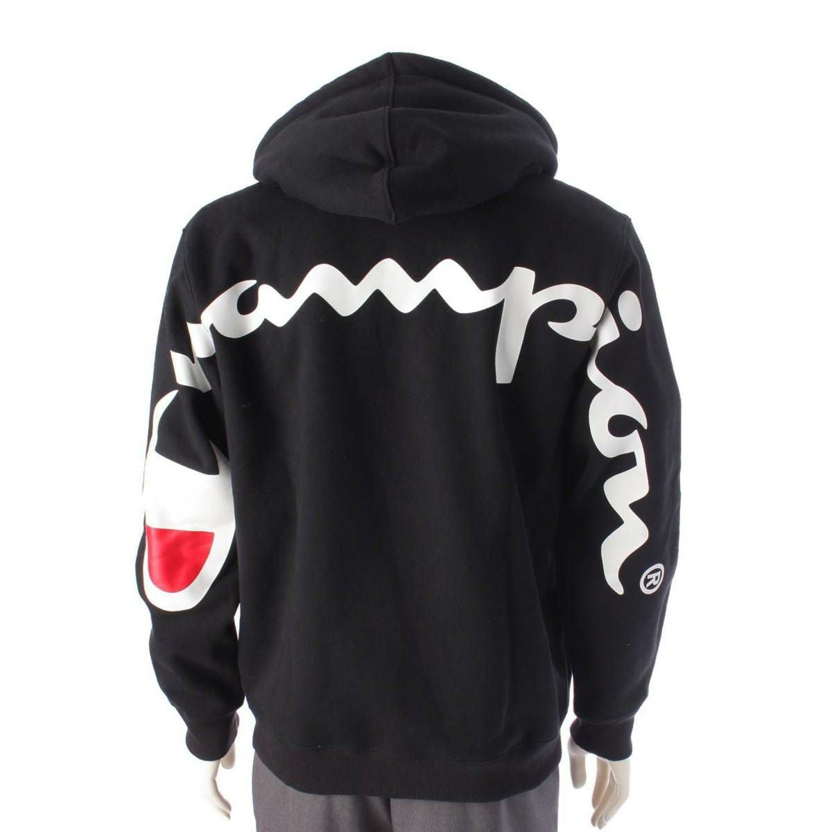 G*様 SUPREME✖Championパーカー 刺繍ロゴ メンズS CHAMPION X SUPREME SATIN LOGO SWEATSHIRT HOODIE SS17 SIZE MEDIUM