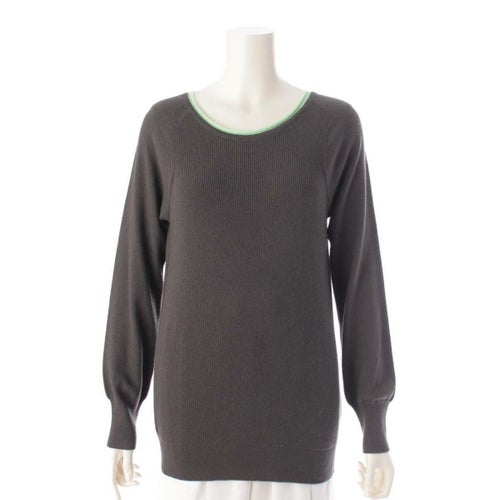 エルメス クルーネック カシミヤ100% ニット セーター カーキ×グリーン 34