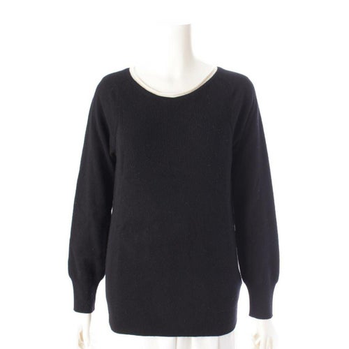 エルメス クルーネック カシミヤ100% 長袖 ニット セーター ブラック×ホワイト 34