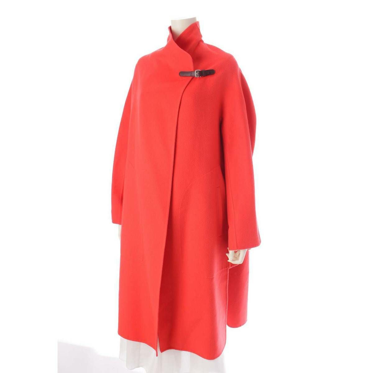 エルメス カシミヤ ロング コート ケープ アウター レッド 34 | 中古