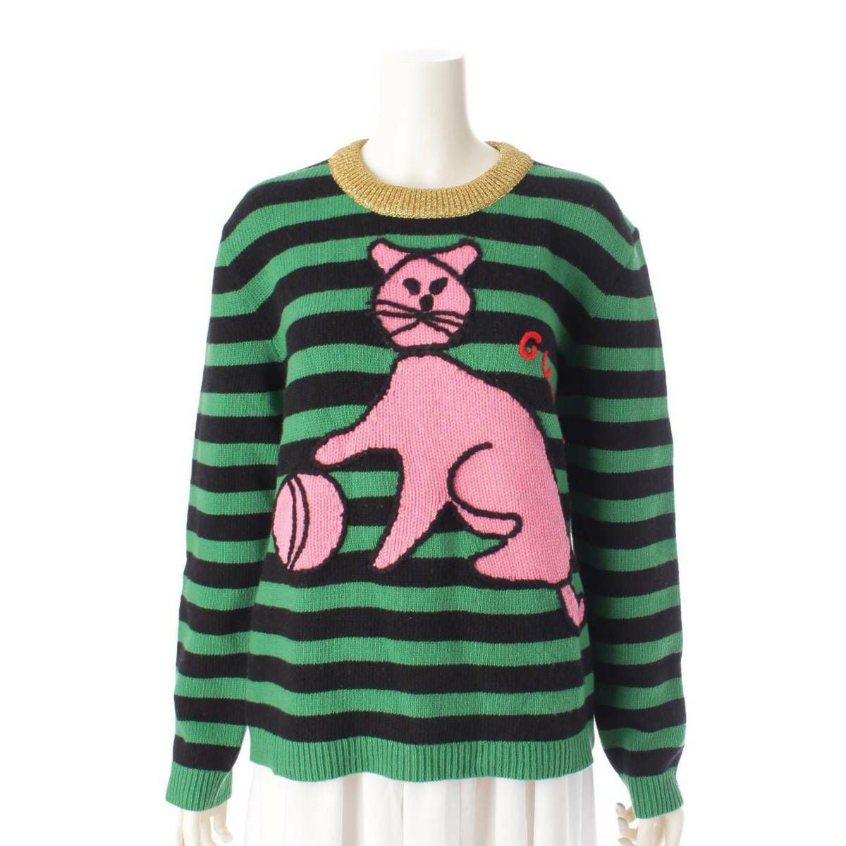 グッチ Gucci キャット＆ベースボール ボーダー柄 ニット セーター