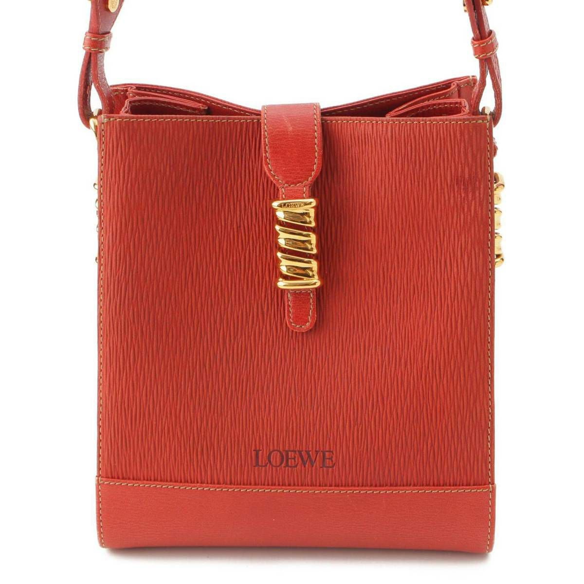 ロエベ Loewe ベラスケス レザー ショルダーバッグ レッド×ゴールド