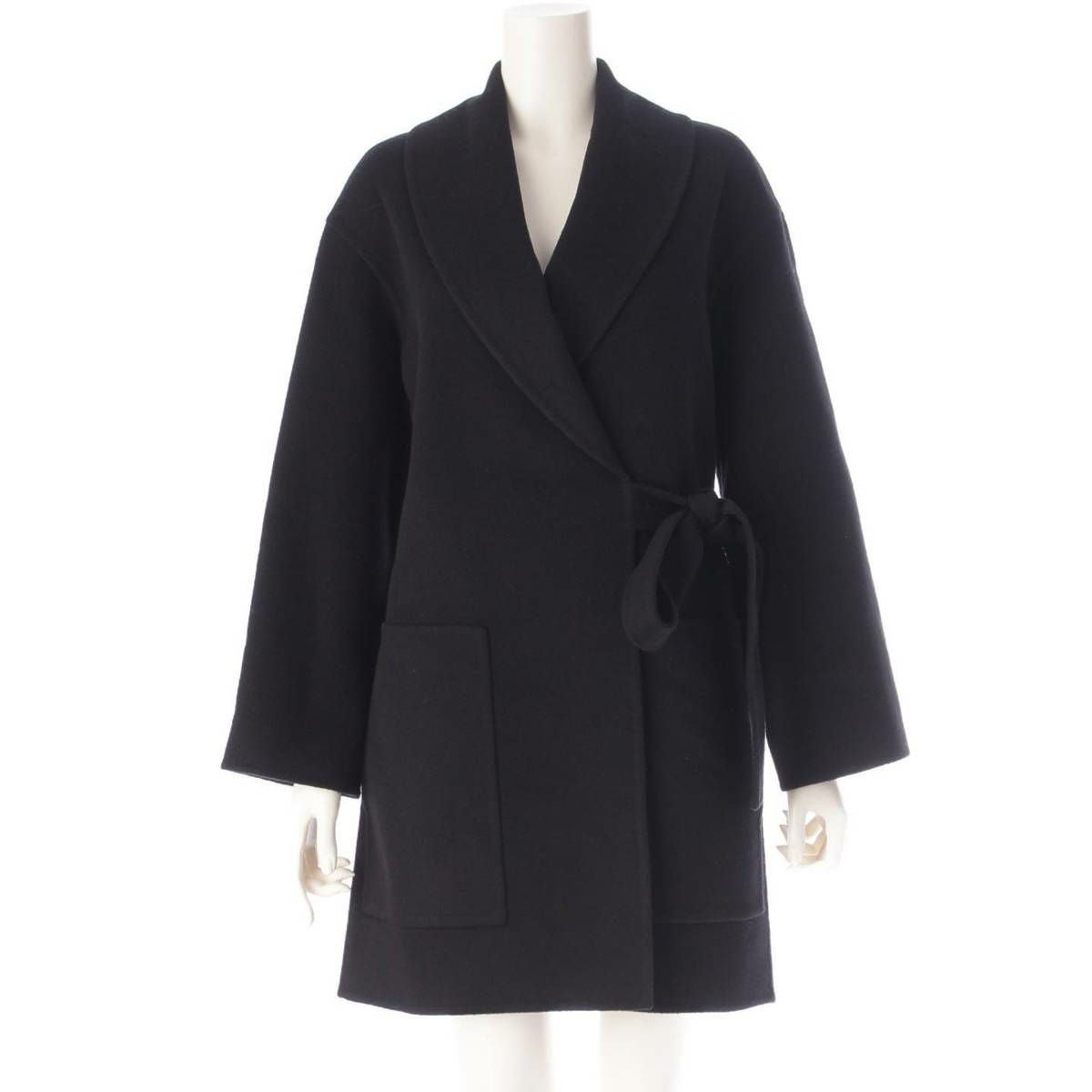 HERMES ラグジュアリーな カシミヤ ラップ コート エルメス Hermes 23AW カシミヤ100% ベルト付き ラップコート ブラック