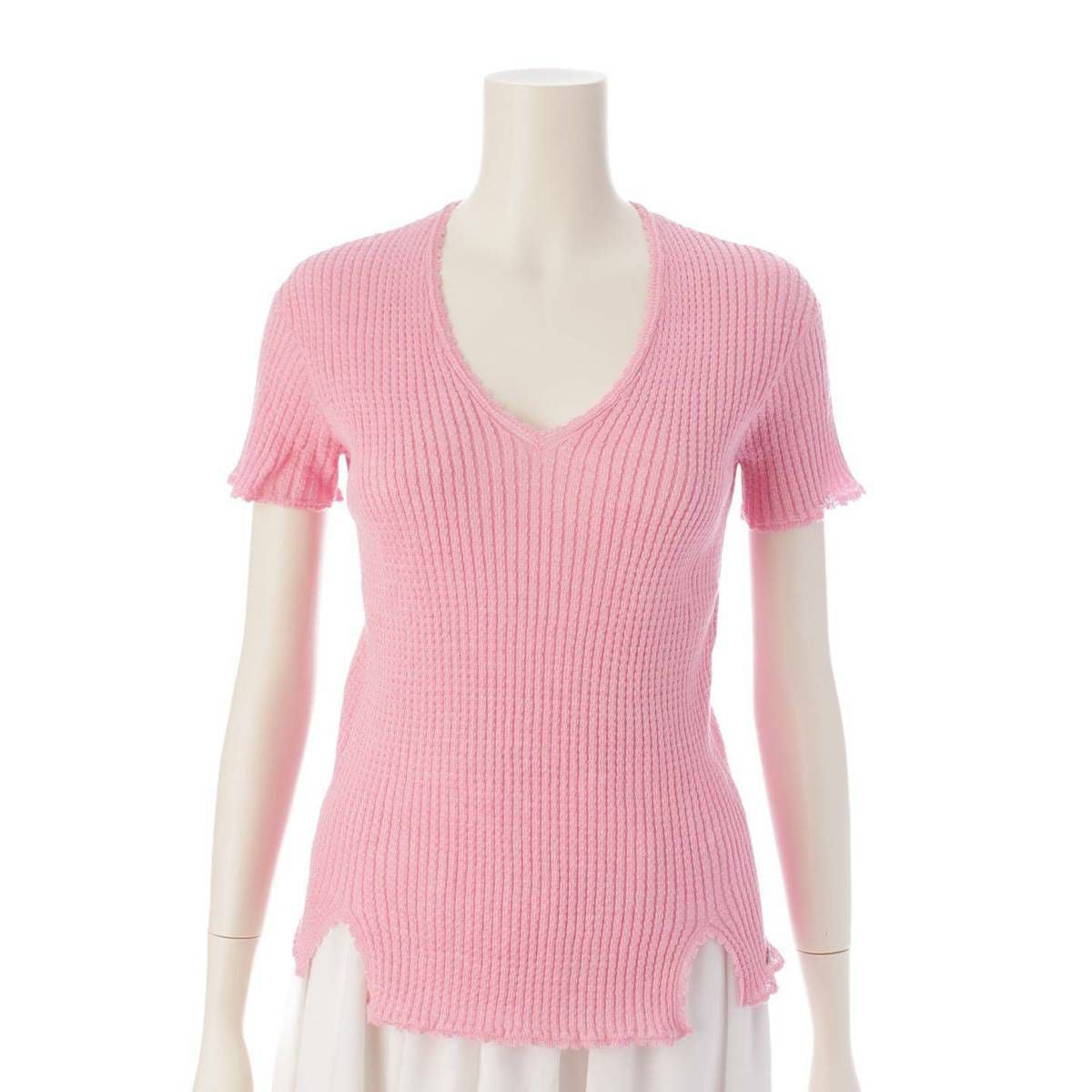 シャネル Chanel リネン 半袖 リブニット Tシャツ カットソー トップス