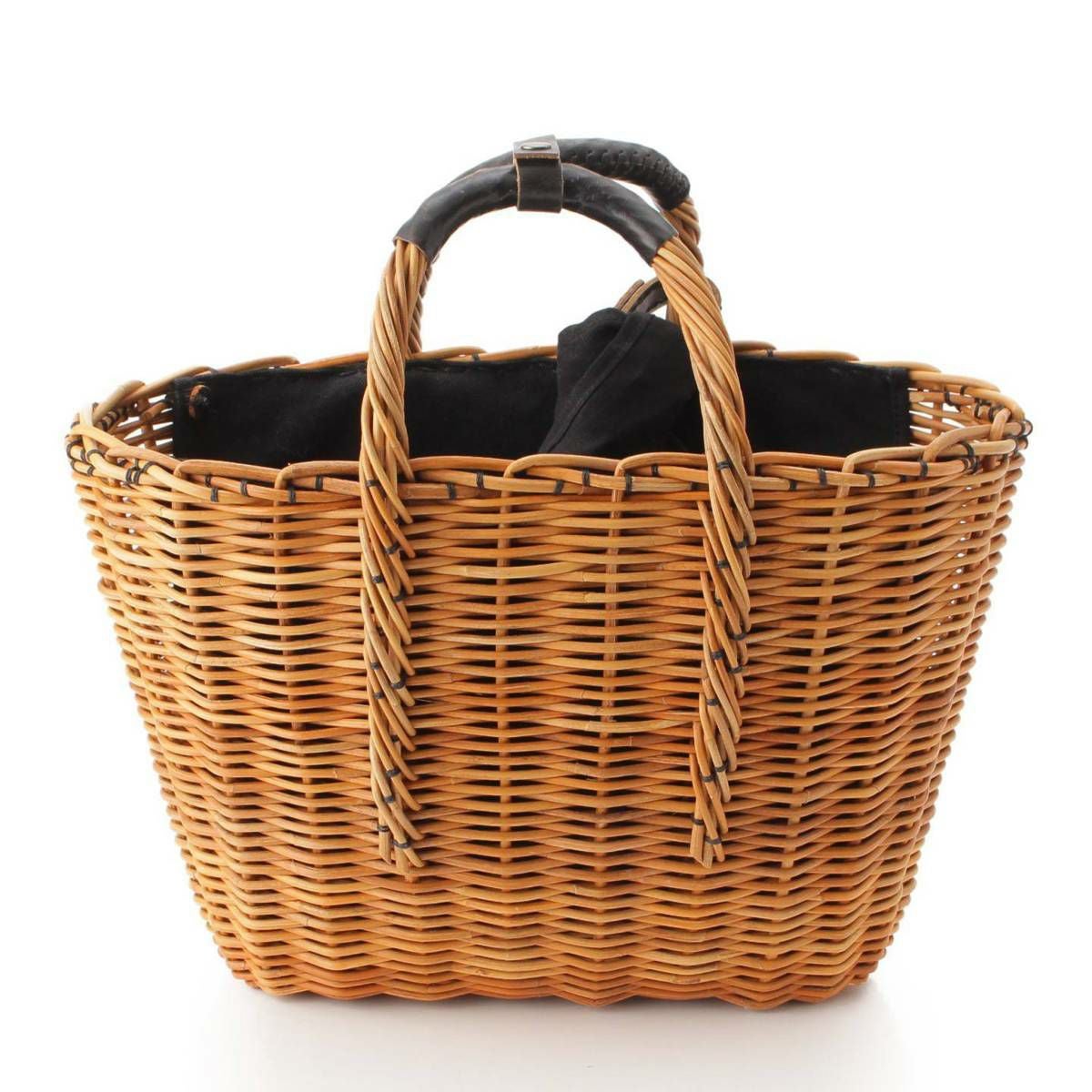 エバゴス ebagos ハンドバッグ ラタン×レザー ベージュ×黒 バッグ