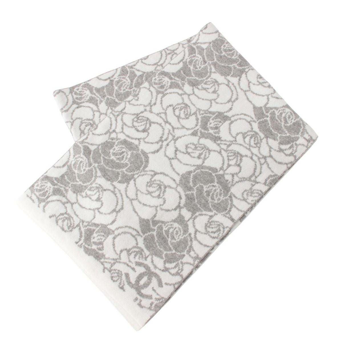 美品★CHANEL　マフラー　ニットカシミヤ　カメリア　グレー シャネル Chanel 23AW カメリア 花柄 カシミヤ100％ マフラー ストール