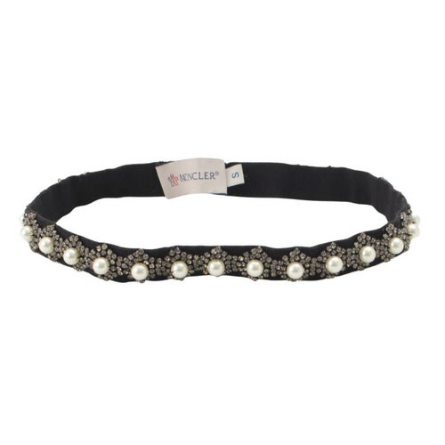 モンクレール Moncler フェイクパール×ラインストーン×ファブリック ヘアバンド ブラック S