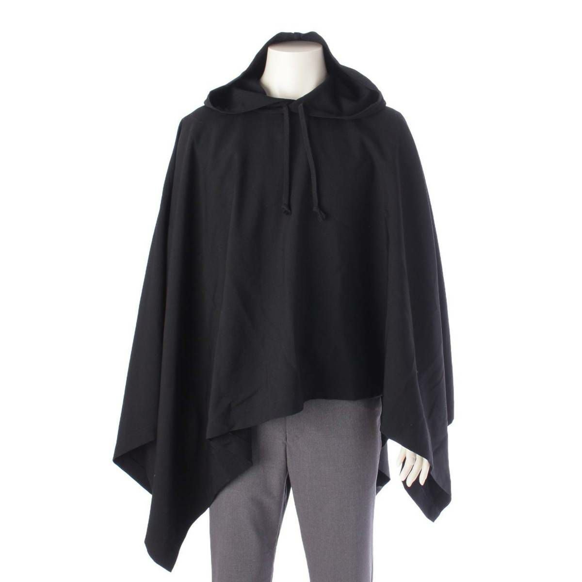 未使用級 COMME des GARCONS 2023 フード ポンチョ 黒 コムデギャルソン Comme des Garcons 23AW メンズ ウールギャバジン